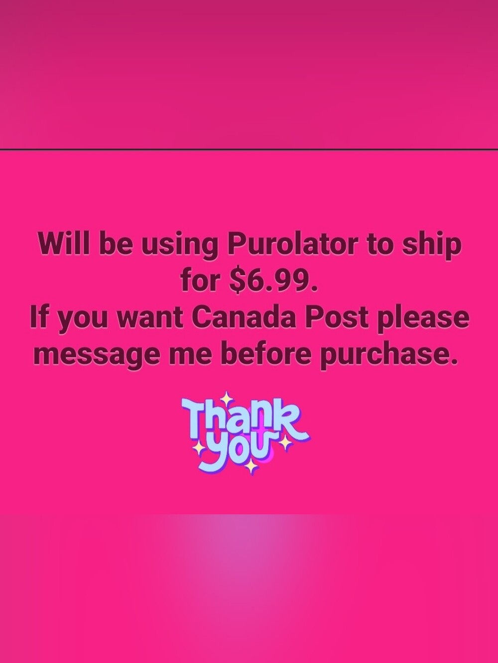 Shiping Notice: WILL BE SHIPPING   PUROLATOR